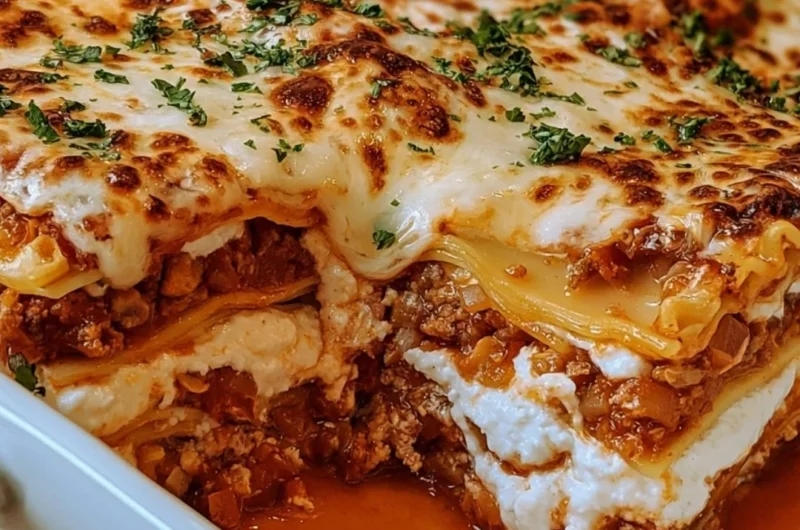 Delicious homemade lasagna with layers of pasta, cheese, and sauce