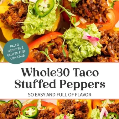 Whole30 taco stuffed peppers cooked and served on a plate