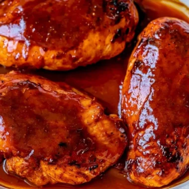 30 Minute BBQ Baked Chicken Breasts on a serving plate