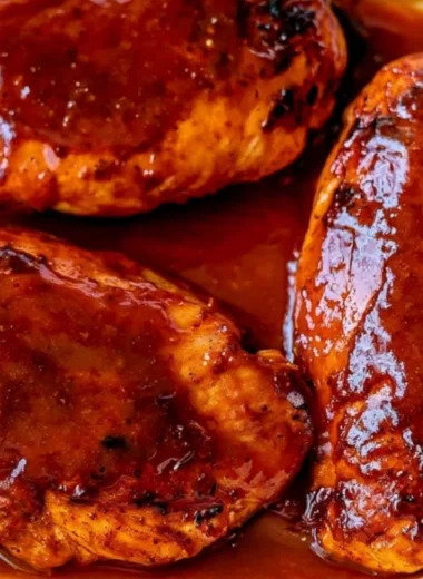 30 Minute BBQ Baked Chicken Breasts on a serving plate