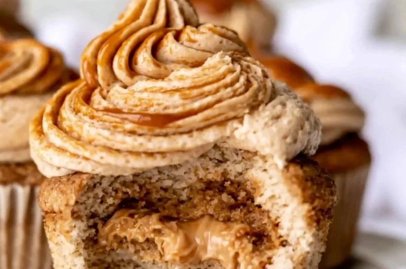 Delicious homemade dulce de leche cupcakes topped with creamy frosting
