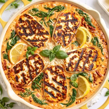 Cozy Marry Me Halloumi dish with melted cheese and fragrant herbs