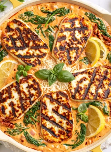 Cozy Marry Me Halloumi dish with melted cheese and fragrant herbs