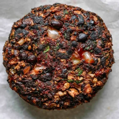 Delicious homemade cozy mushroom veggie burgers on a serving plate