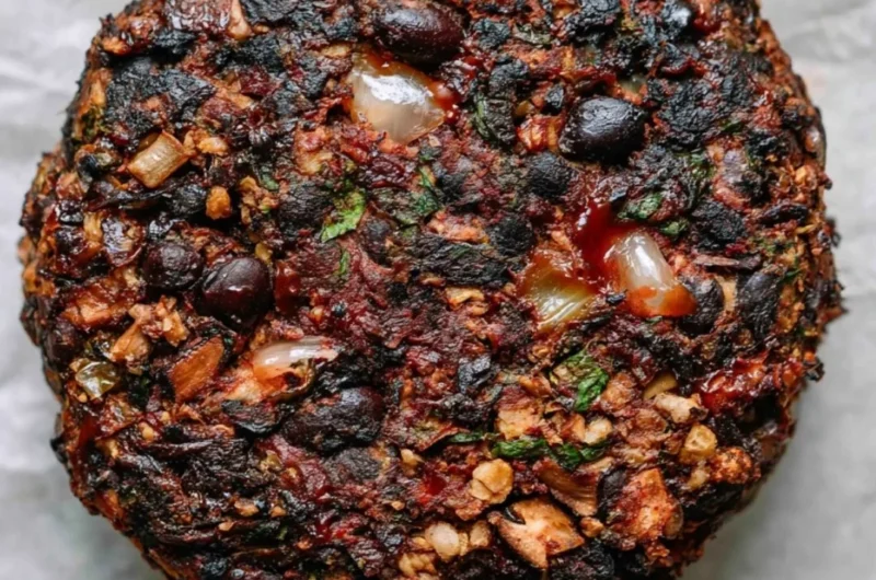 Delicious homemade cozy mushroom veggie burgers on a serving plate