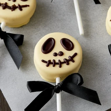 Cozy spooky skeleton Oreos decorated for Halloween festivities.