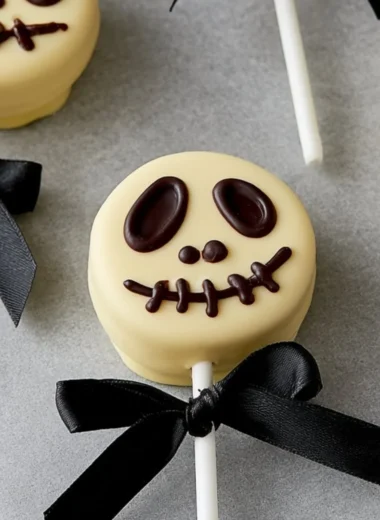 Cozy spooky skeleton Oreos decorated for Halloween festivities.