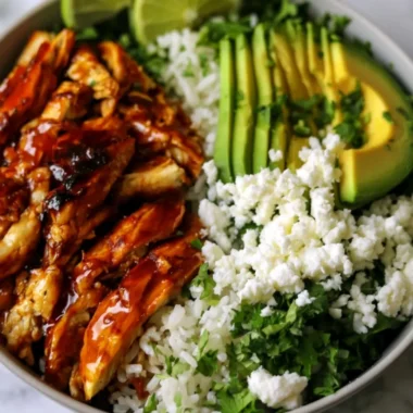 Delicious Honey Lime Chicken served with Avocado Rice Bowl for a healthy dinner.