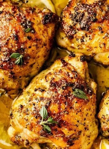Delicious Lemon Chicken served with herbs and lemon slices