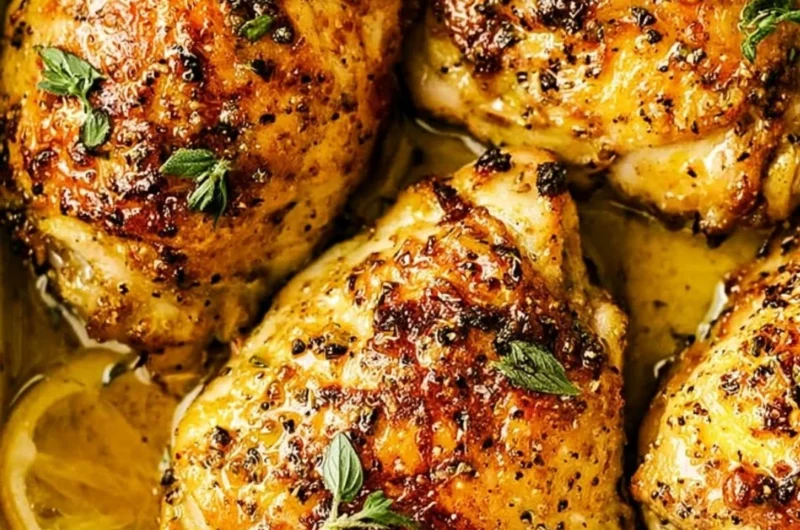 Delicious Lemon Chicken served with herbs and lemon slices