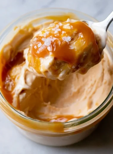 Delicious Ninja Creami Salted Caramel Protein Ice Cream in a bowl