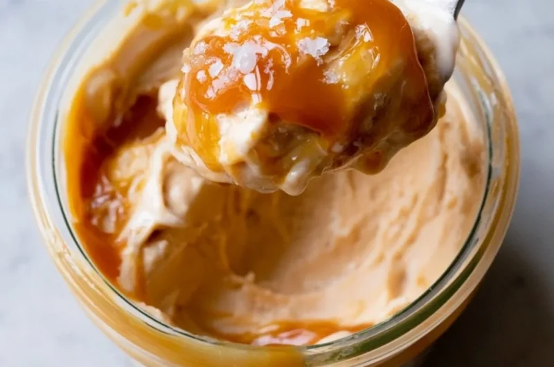 Delicious Ninja Creami Salted Caramel Protein Ice Cream in a bowl