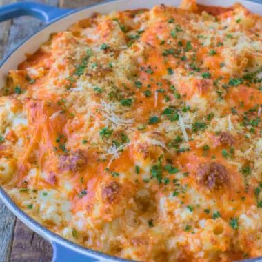 Delicious Olive Garden Five Cheese Baked Ziti topped with melted cheese