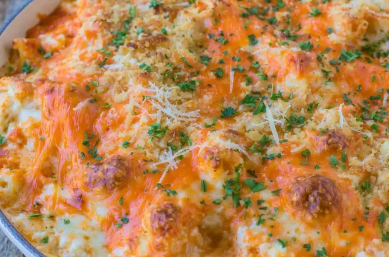Delicious Olive Garden Five Cheese Baked Ziti topped with melted cheese