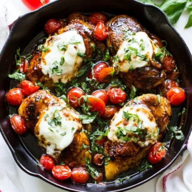 One-Pan Balsamic Chicken recipe with vegetables and herbs
