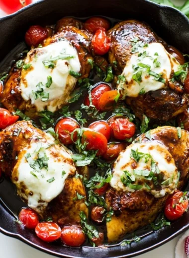 One-Pan Balsamic Chicken recipe with vegetables and herbs