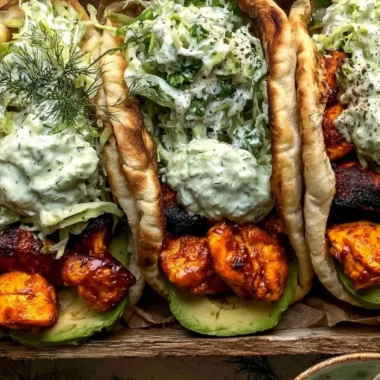 Sheet Pan Chicken Pitas served with Herby Ranch dressing on a plate