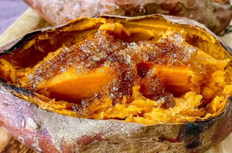 Delicious smoked sweet potatoes on a grill ready to serve.
