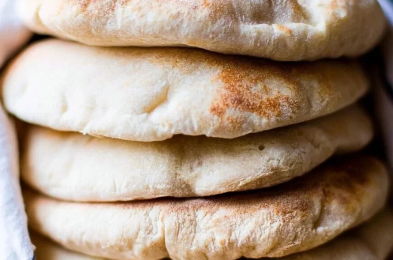Homemade sourdough pita bread, fresh and fluffy right out of the oven