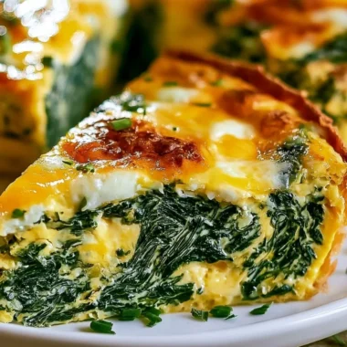 Cozy crustless spinach quiche topped with fresh herbs