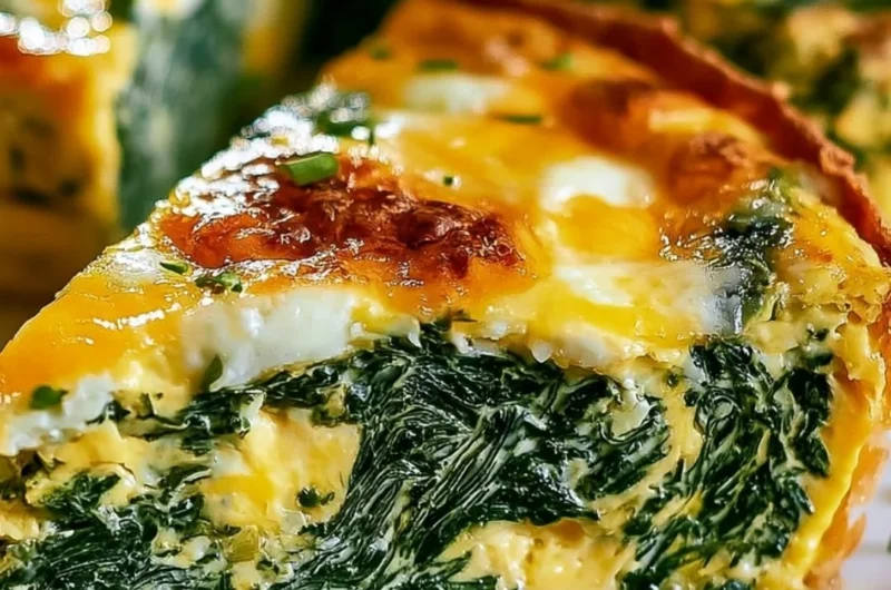 Cozy crustless spinach quiche topped with fresh herbs